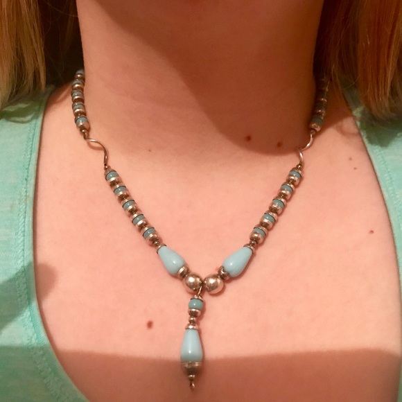 VINTAGE BABY BLUE NECKLACE *STERLING SILVER - Picture 3 of 3
